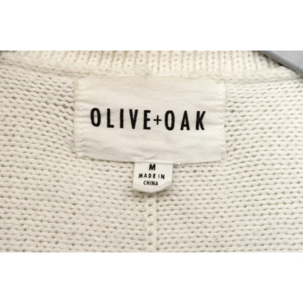 Olive +‎ Oak Open Front Fringe Cardigan Women M Cream Gray Striped Boho Kimono
